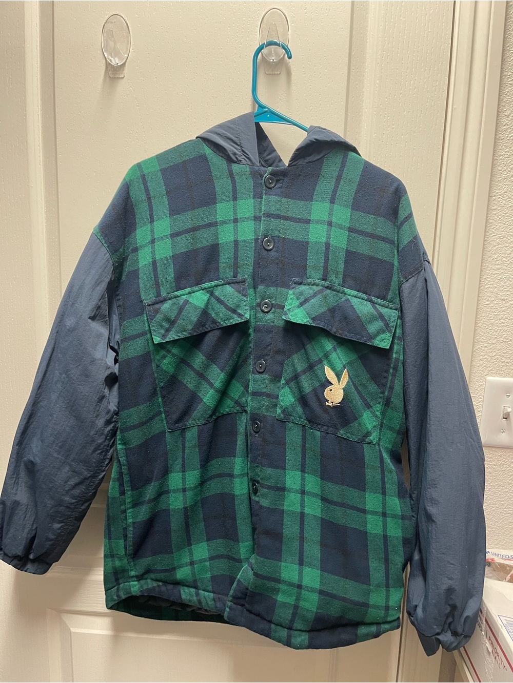 PLAYBOY Green & Navy Plaid Hooded Jacket for Men & Women PacSun